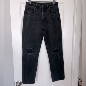 Black Distressed Denim American Eagle Mom Straight Jean